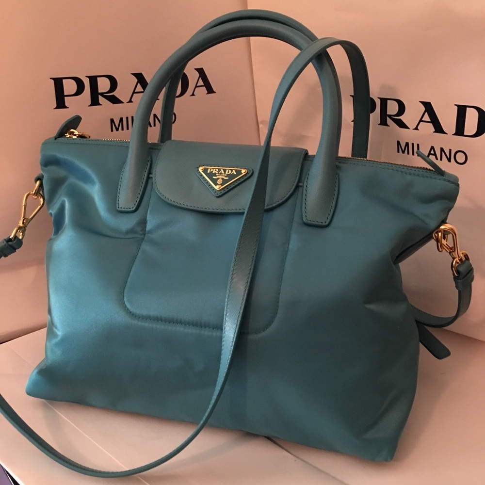 NWT PRADA Tessuto Nylon Tote Turquoise BN2106 NEW